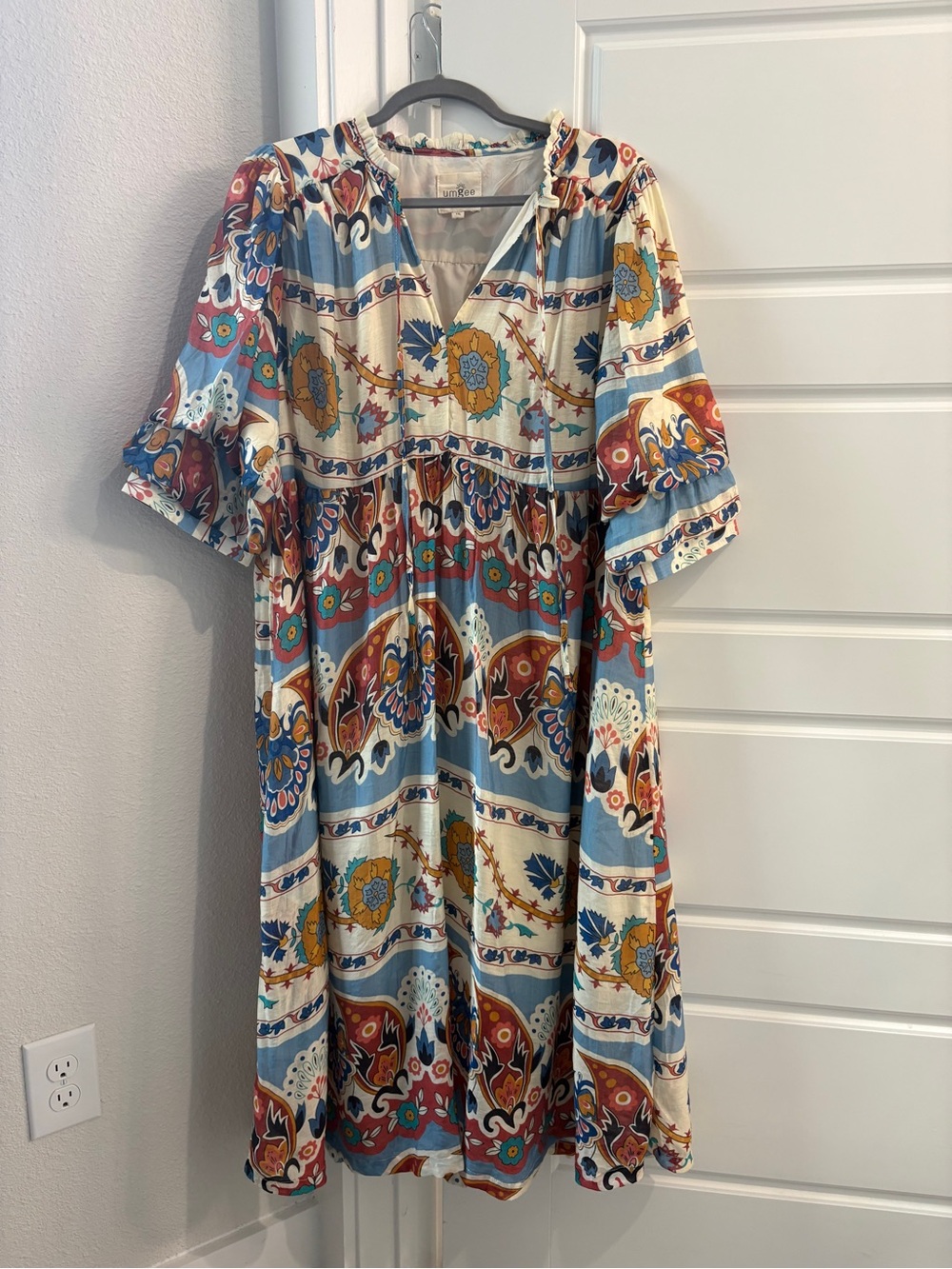 Umgee Boho Midi Dress in Blue, Cream, Rust and Mustard